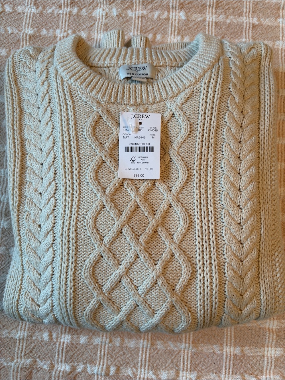 J.Crew fisherman crewneck natural women’s size medium new